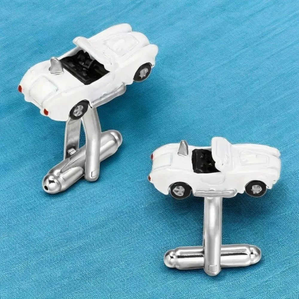 White Convertible Sport Car Cufflinks Tuxedo Formal Prom Office Tux Wedding Gift